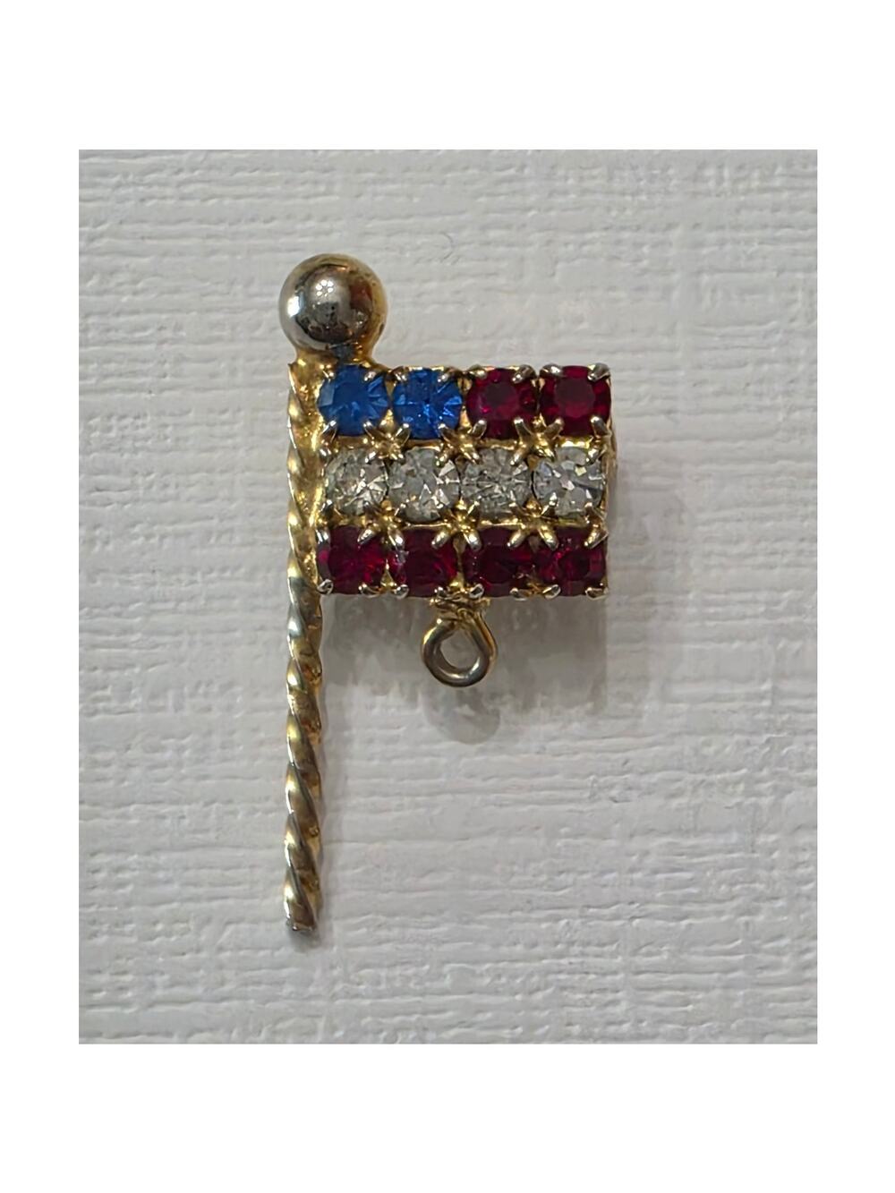 Vintage USA American Flag Small Brooch Pin Pendant - Red White Blue